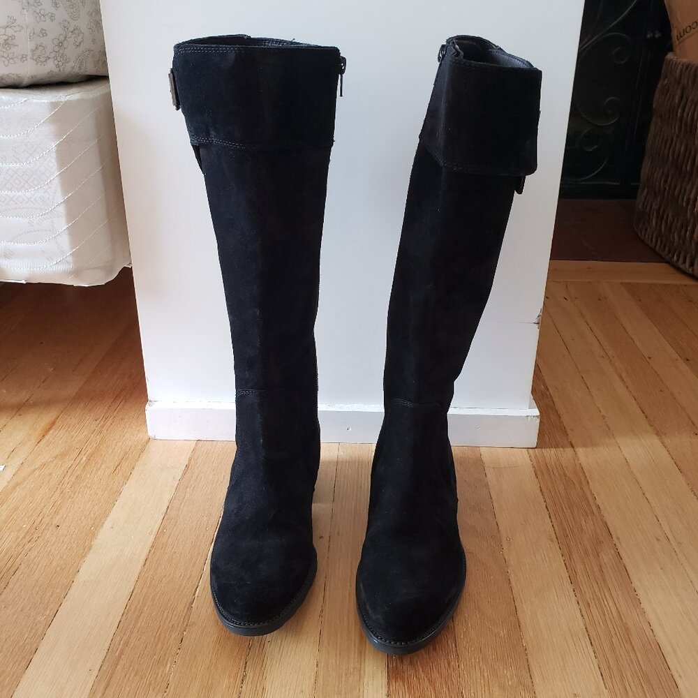 Barneys NY Women's Tall Black Suede Boots Buckle Size 7